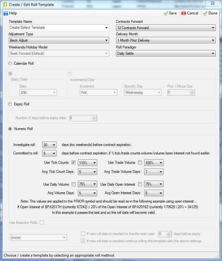 Roll Template Settings