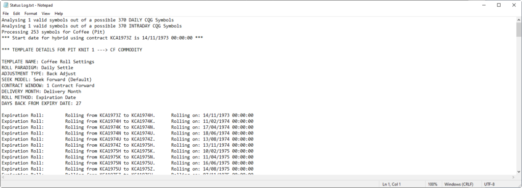 Continuous Roll Status Log